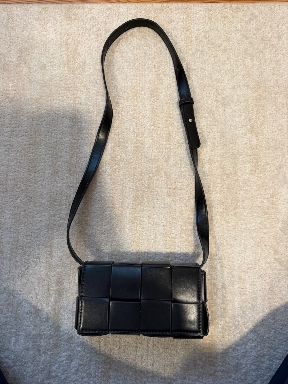 Woven Panel Black Crossbody Bag